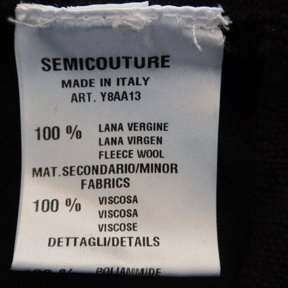 SEMICOUTURE 100% wool sweater Italy black blue lace oversize M mature quiet lux - Picture 6 of 9